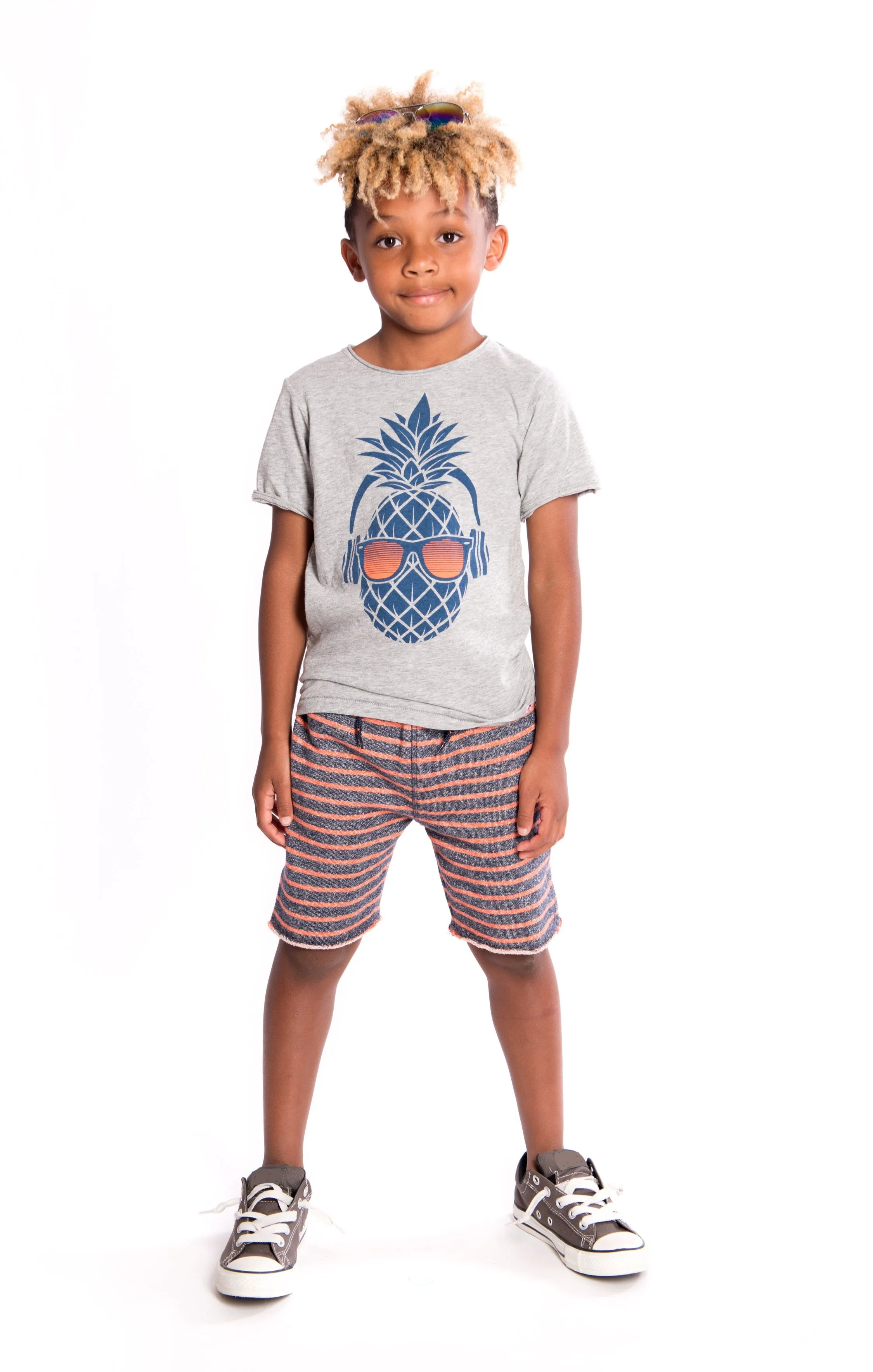 Appaman - Boys Camp Shorts in Orange and Charcoal Stripes