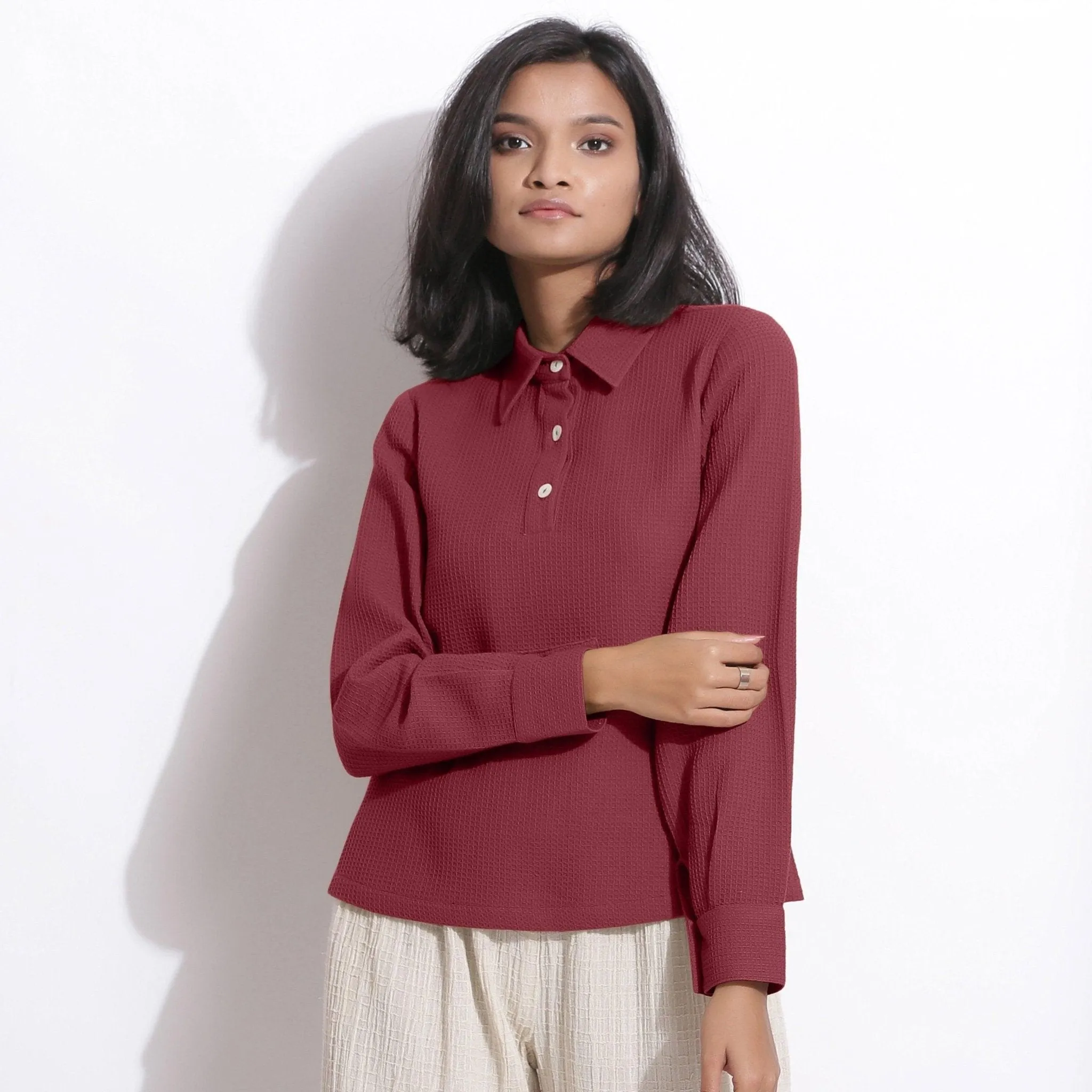 Barn Red Warm Cotton Honeycomb Waffle Polo Shirt