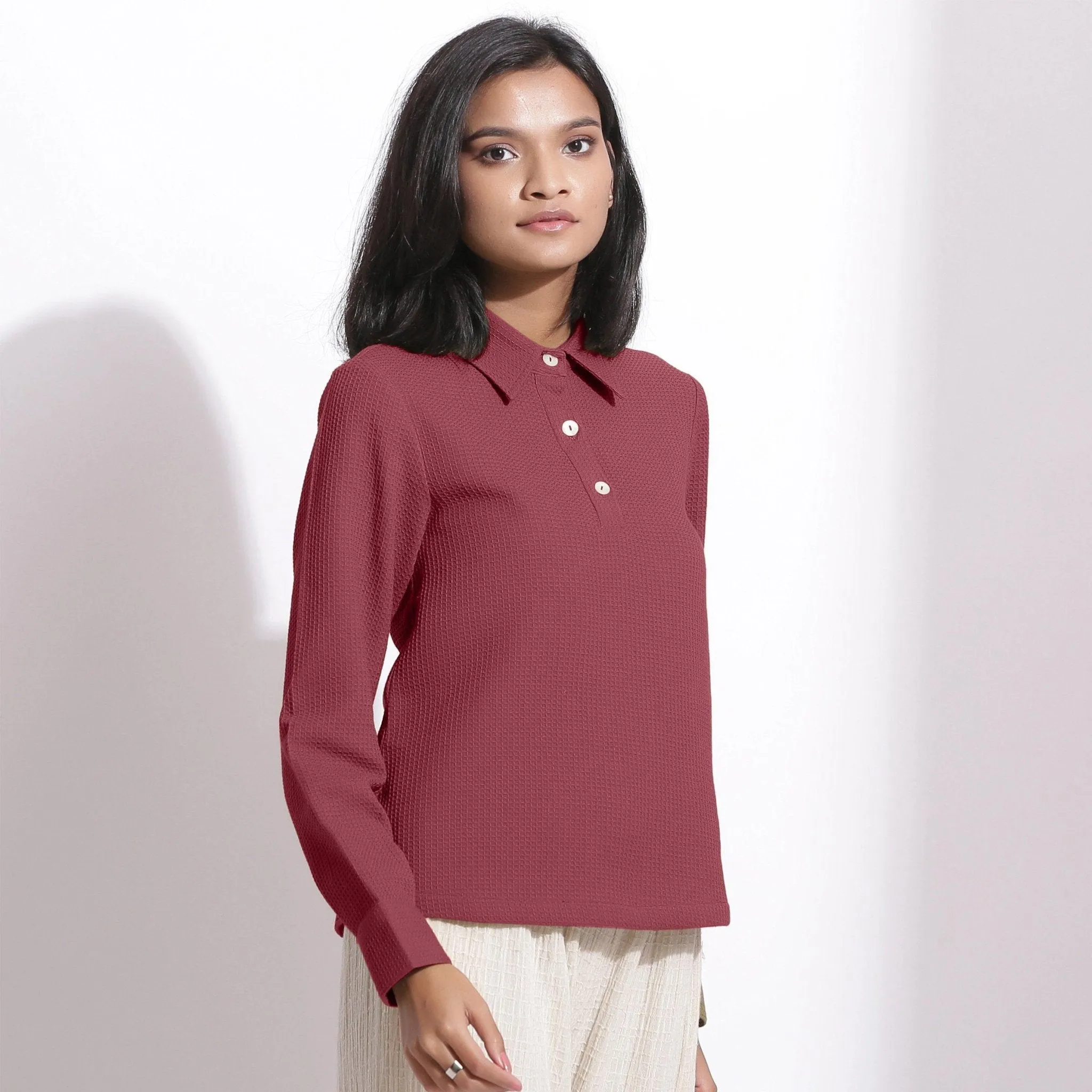 Barn Red Warm Cotton Honeycomb Waffle Polo Shirt