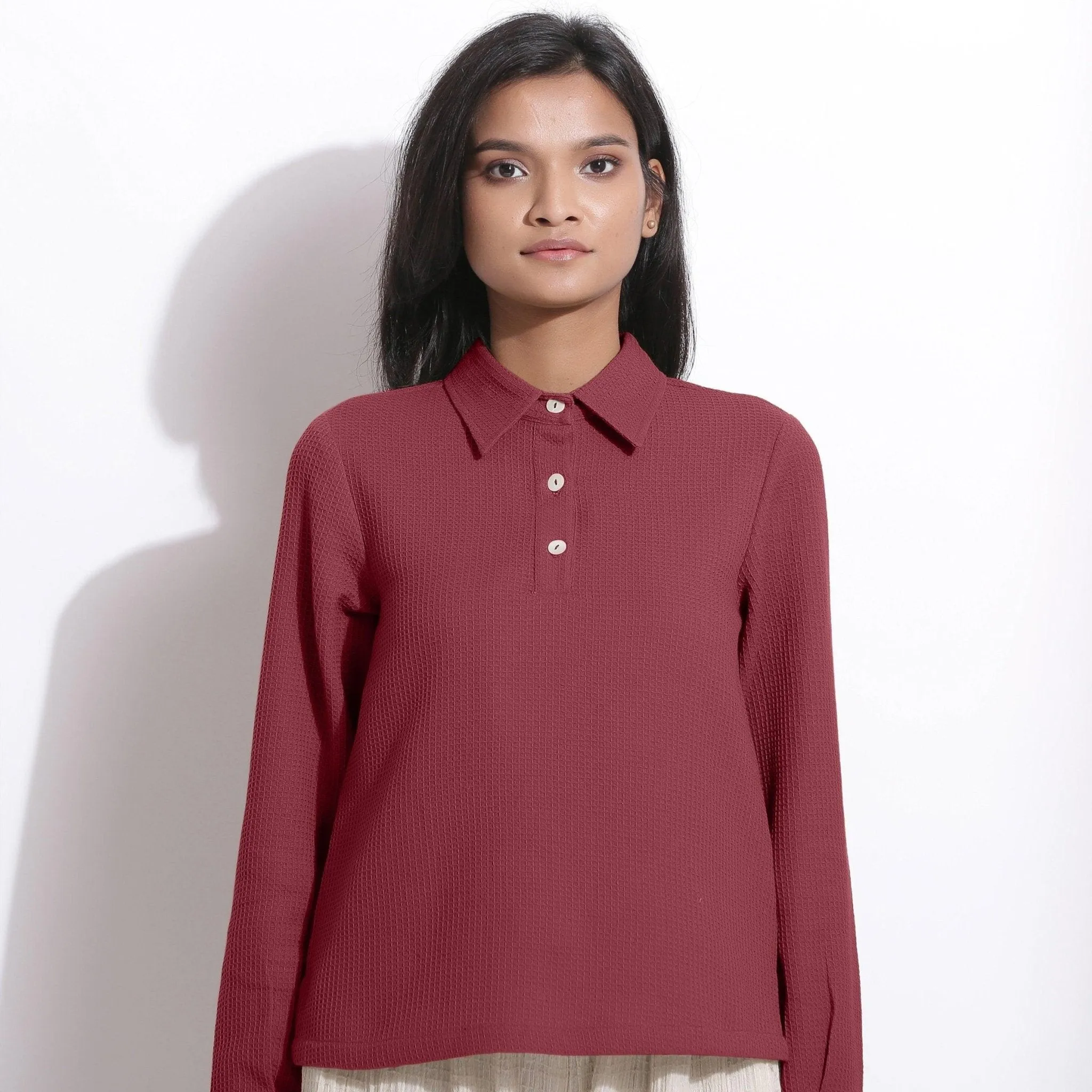 Barn Red Warm Cotton Honeycomb Waffle Polo Shirt