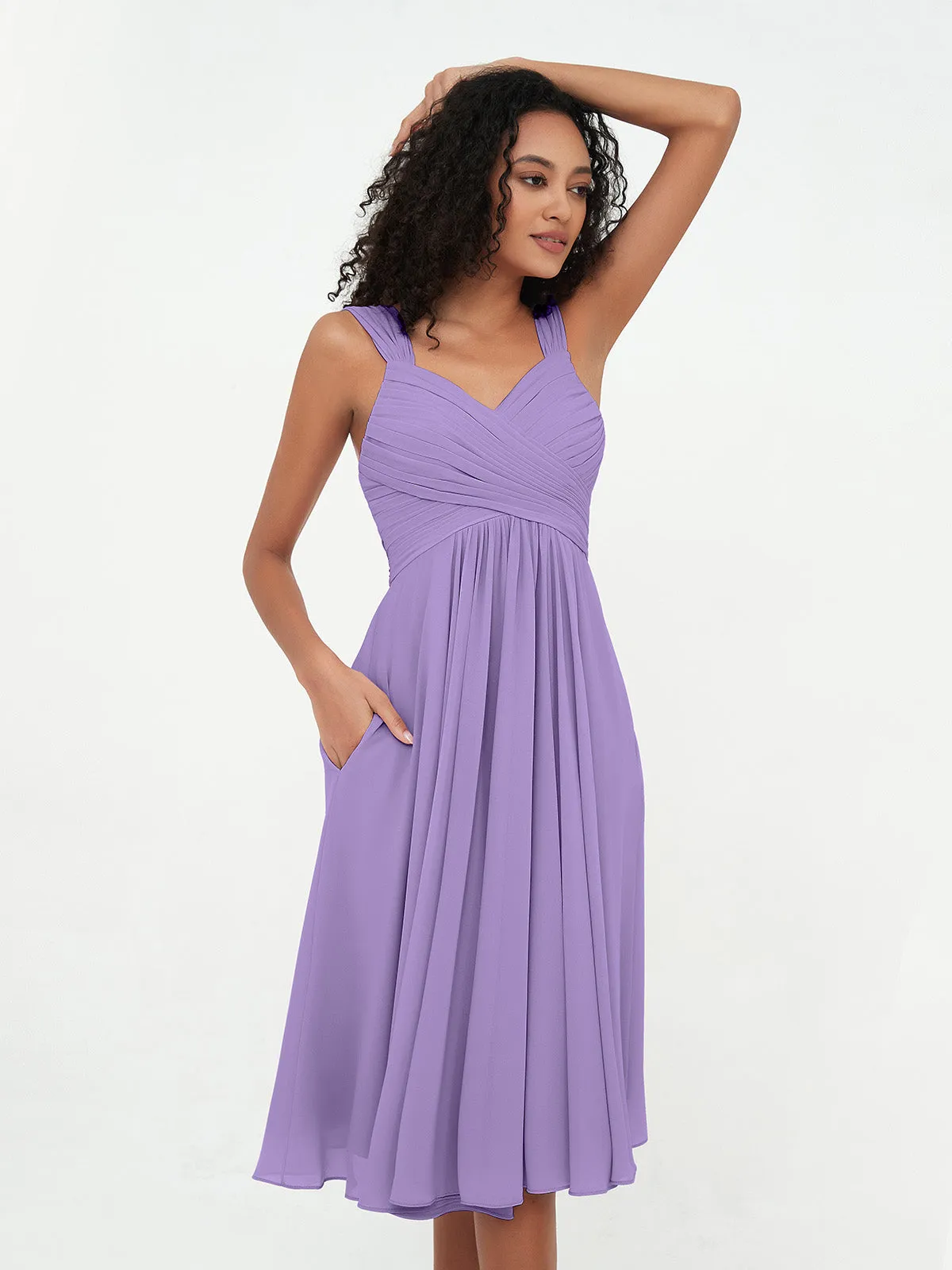 Chiffon Empire Short Dresses with Pockets-Tahiti