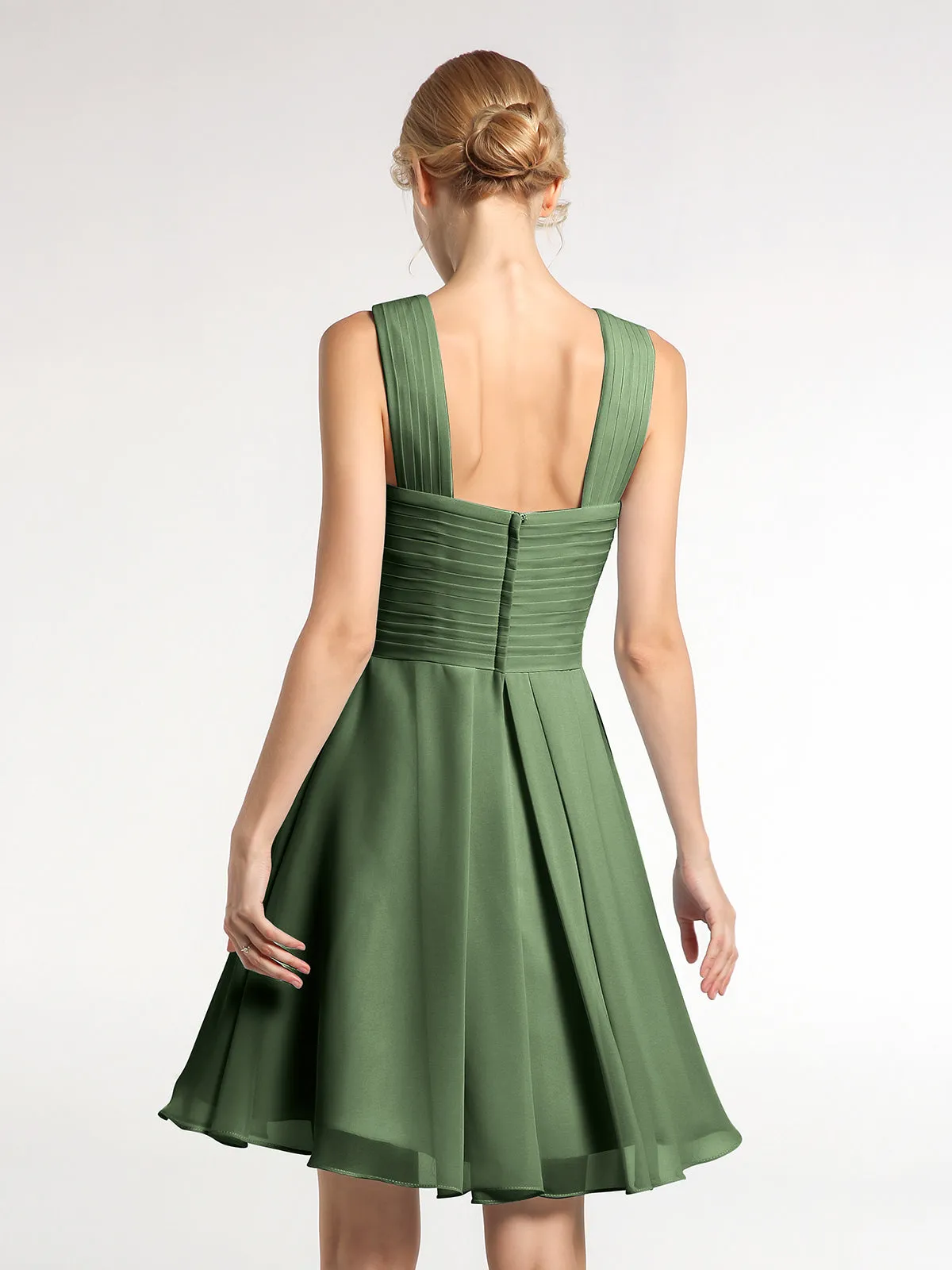 Cross Front Empire Waist Short Bridesmaid Dress Olive Green Plus Size