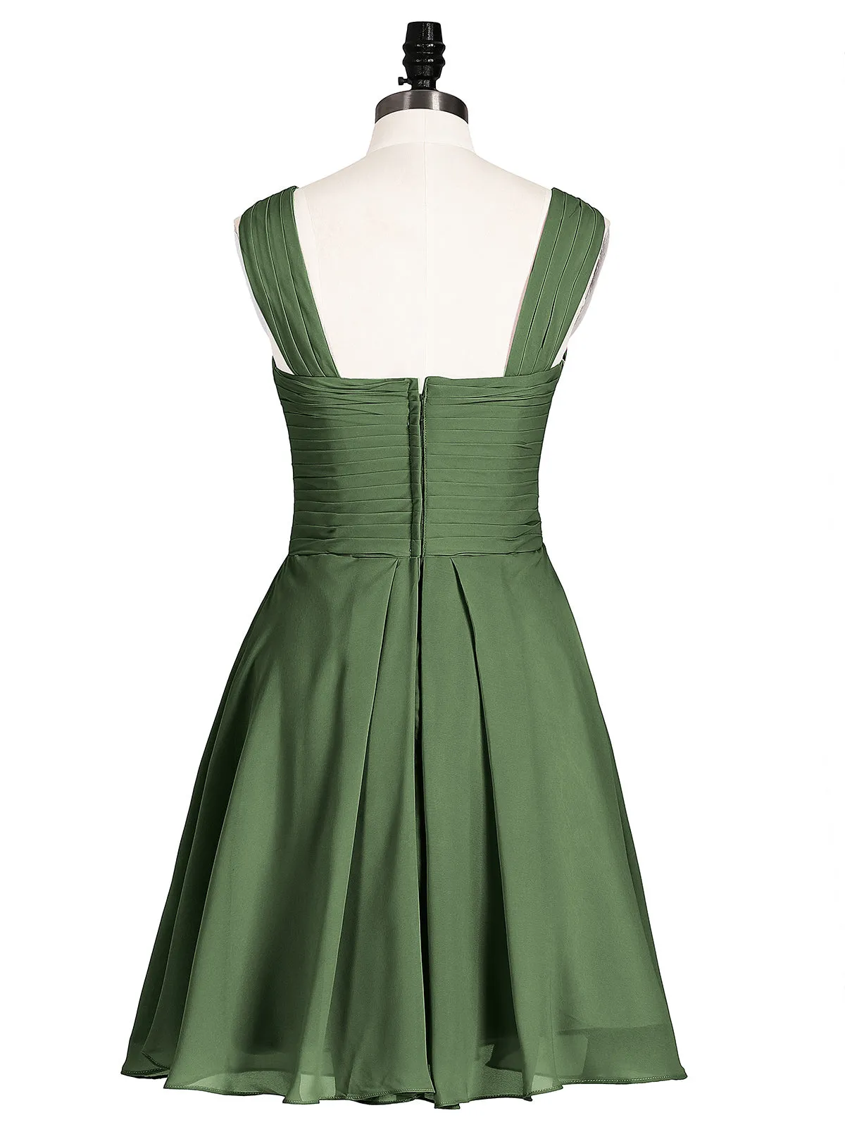 Cross Front Empire Waist Short Bridesmaid Dress Olive Green Plus Size