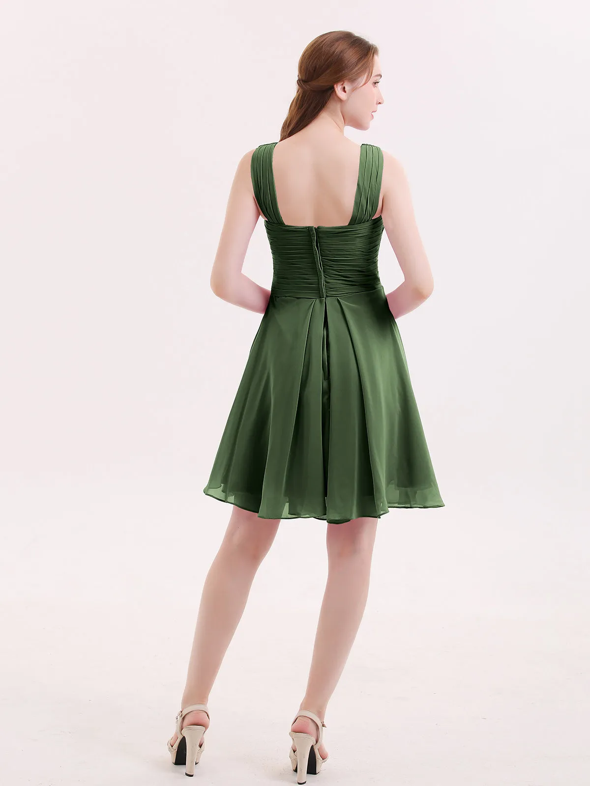 Cross Front Empire Waist Short Bridesmaid Dress Olive Green Plus Size