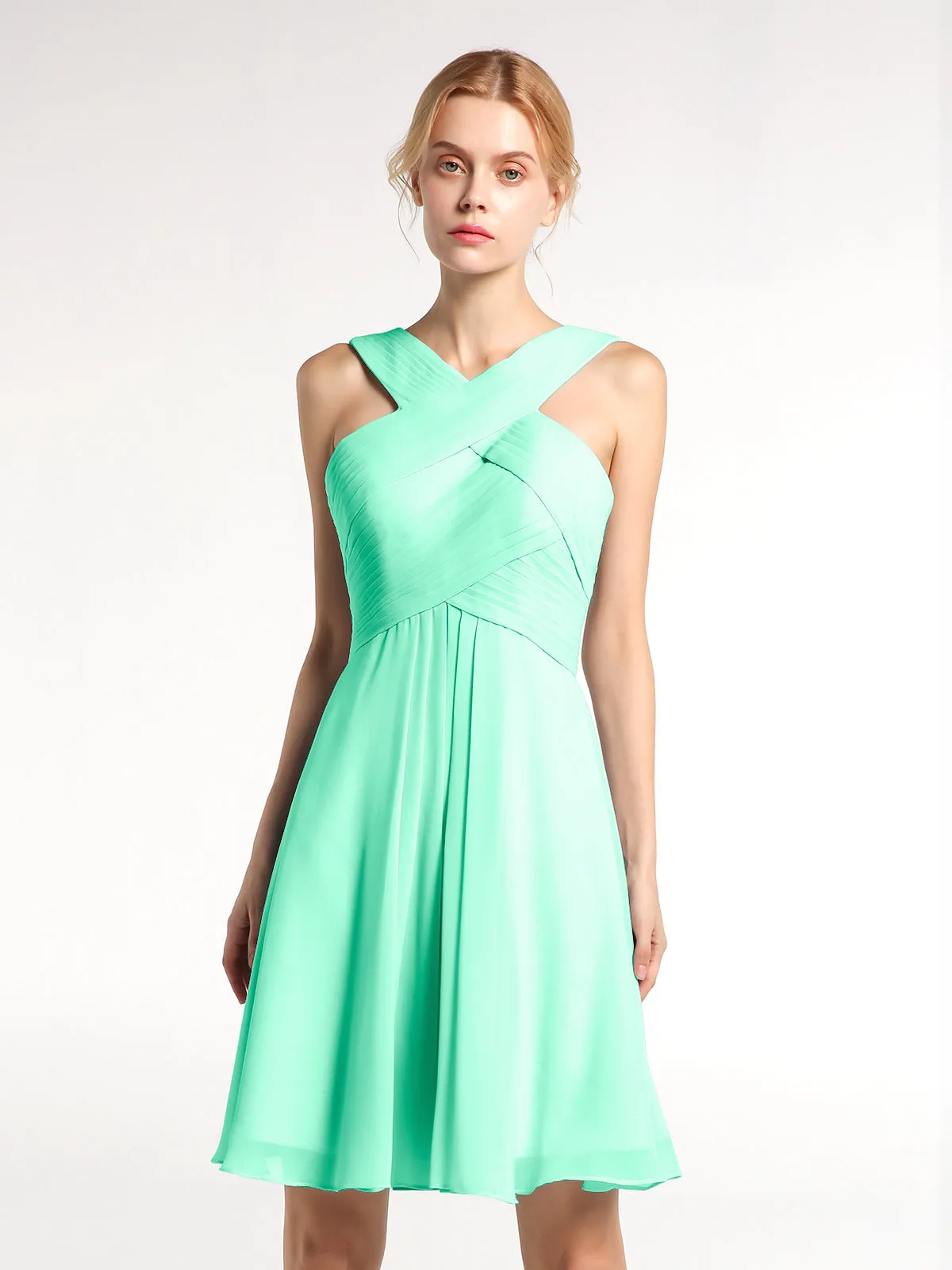 Cross Front Empire Waist Short Bridesmaid Dress Turquoise Plus Size