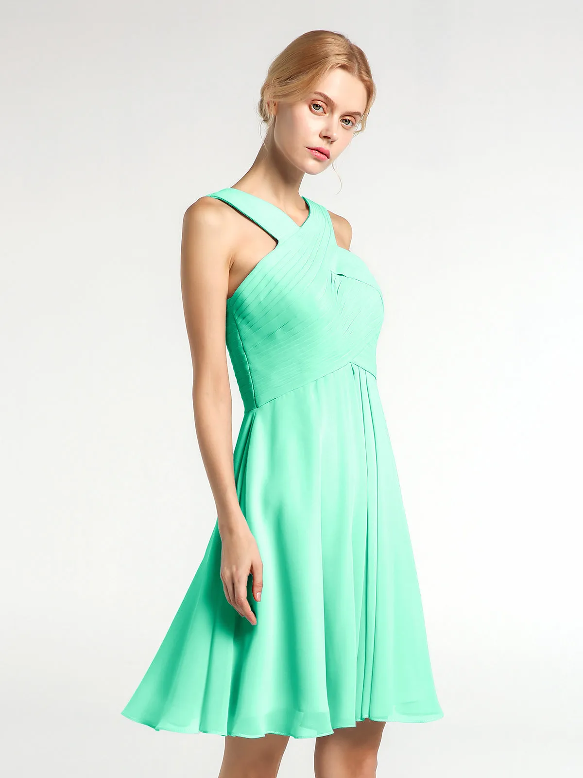 Cross Front Empire Waist Short Bridesmaid Dress Turquoise Plus Size