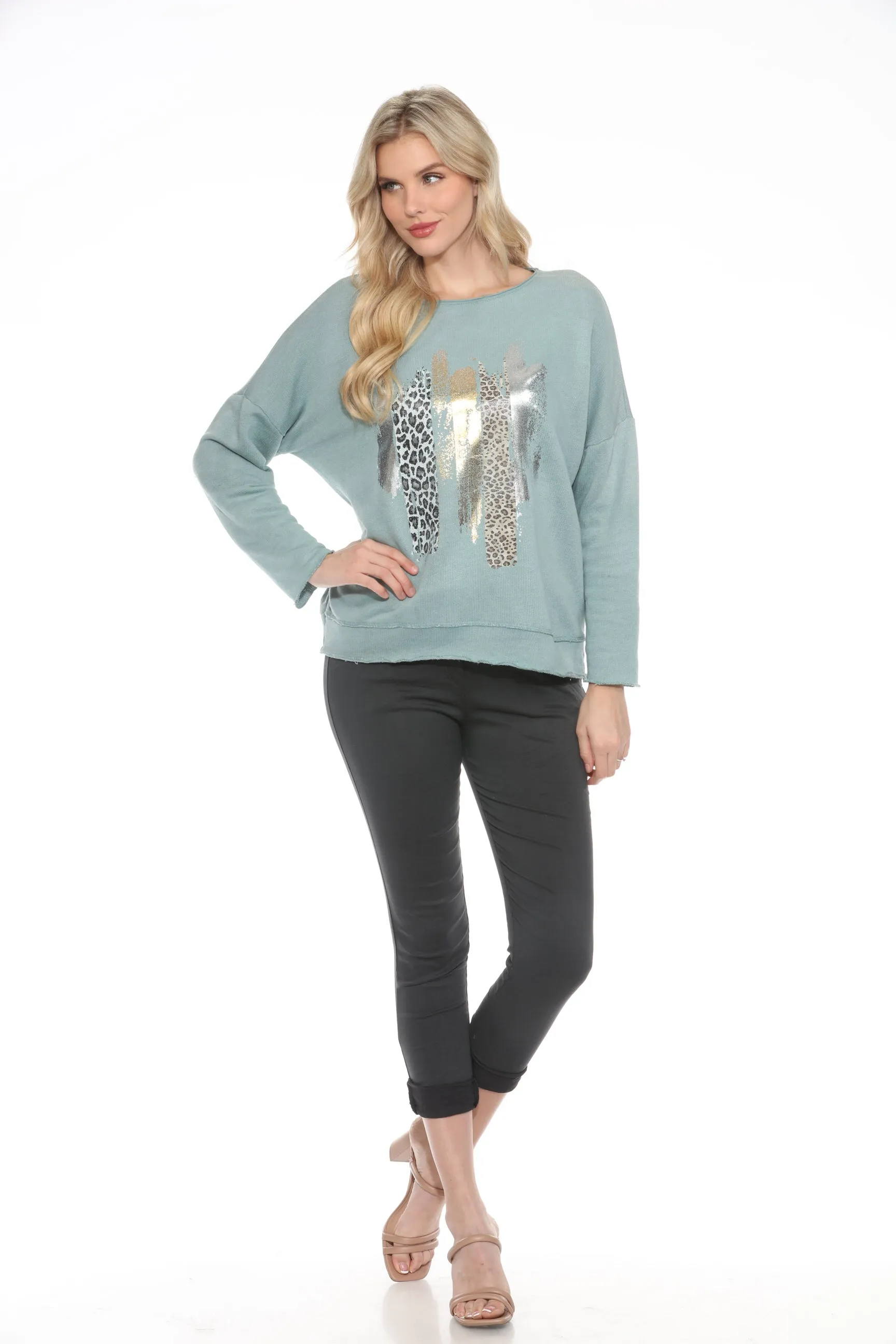 Gold-Foil Animal Print Sweater
