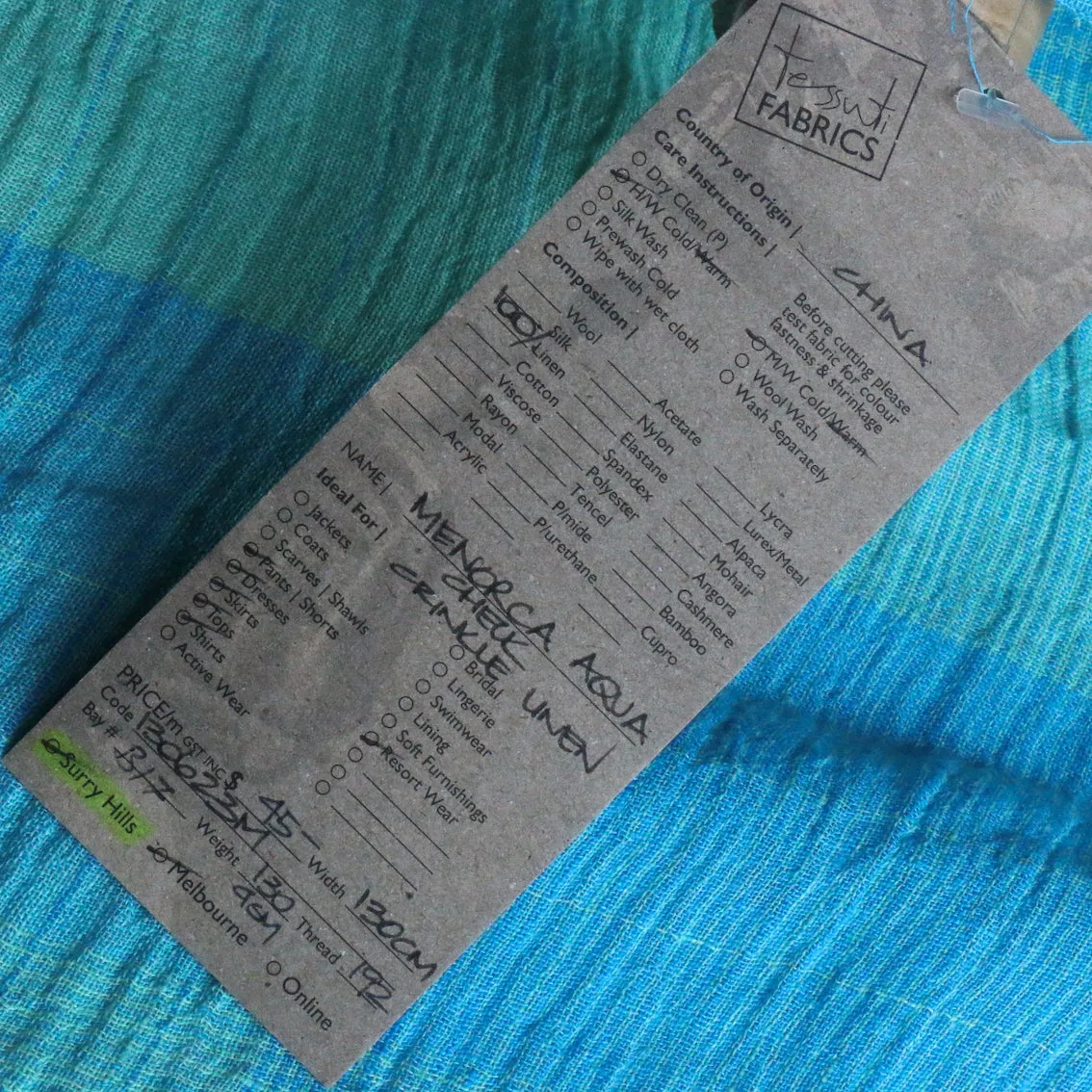 Menorca Aqua Check Crinkle Linen
