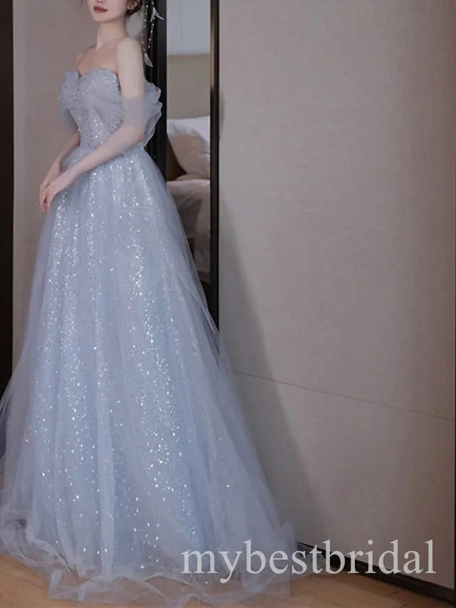 Romantic Off Shoulder Sleeveless A-line Long Prom Dress,PDS11690
