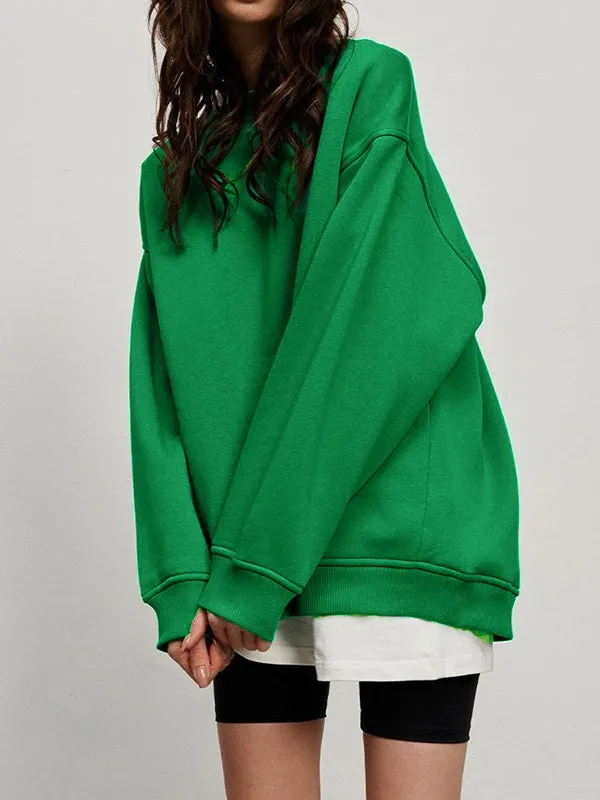 Solid Color Long Sleeves Loose Round-Neck Sweatshirt Tops