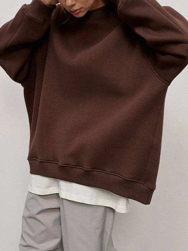 Solid Color Long Sleeves Loose Round-Neck Sweatshirt Tops