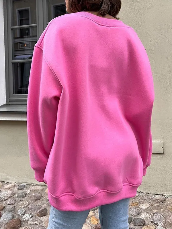 Solid Color Long Sleeves Loose Round-Neck Sweatshirt Tops