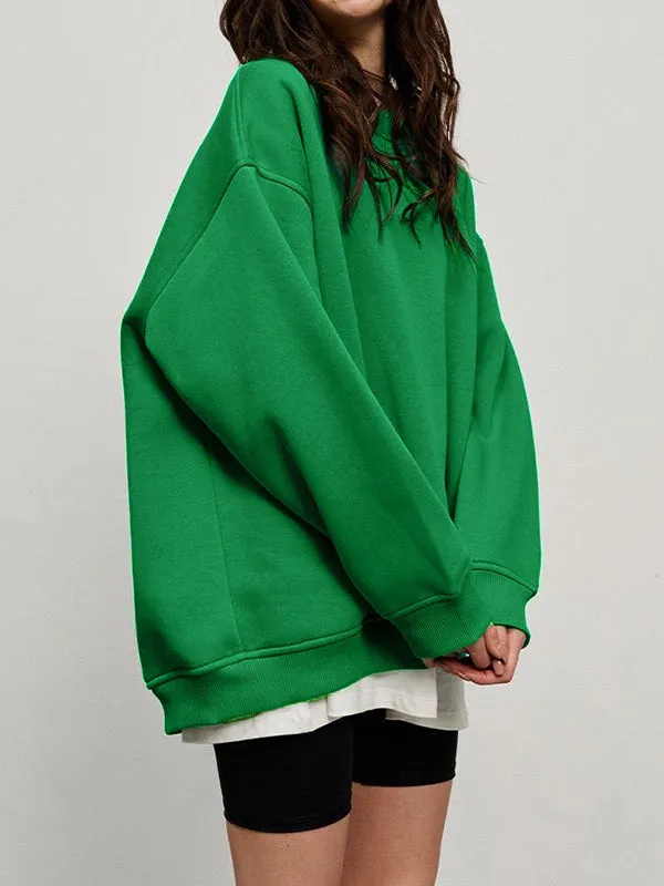 Solid Color Long Sleeves Loose Round-Neck Sweatshirt Tops