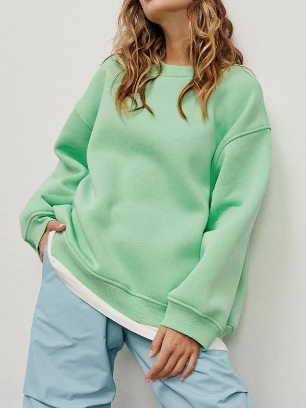 Solid Color Long Sleeves Loose Round-Neck Sweatshirt Tops